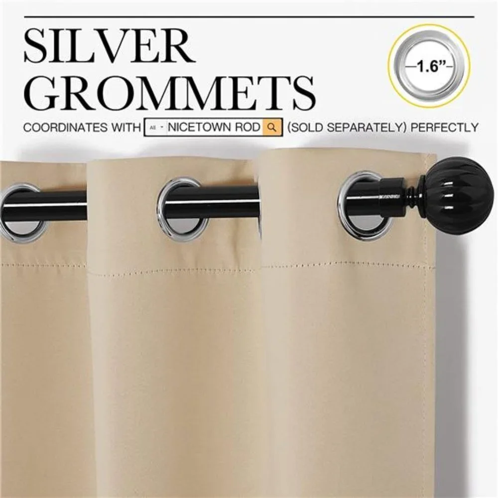 Bedroom Room Darkening Curtains - Biscotti Beige, 1 Pair, 55 inches by 96 Inch